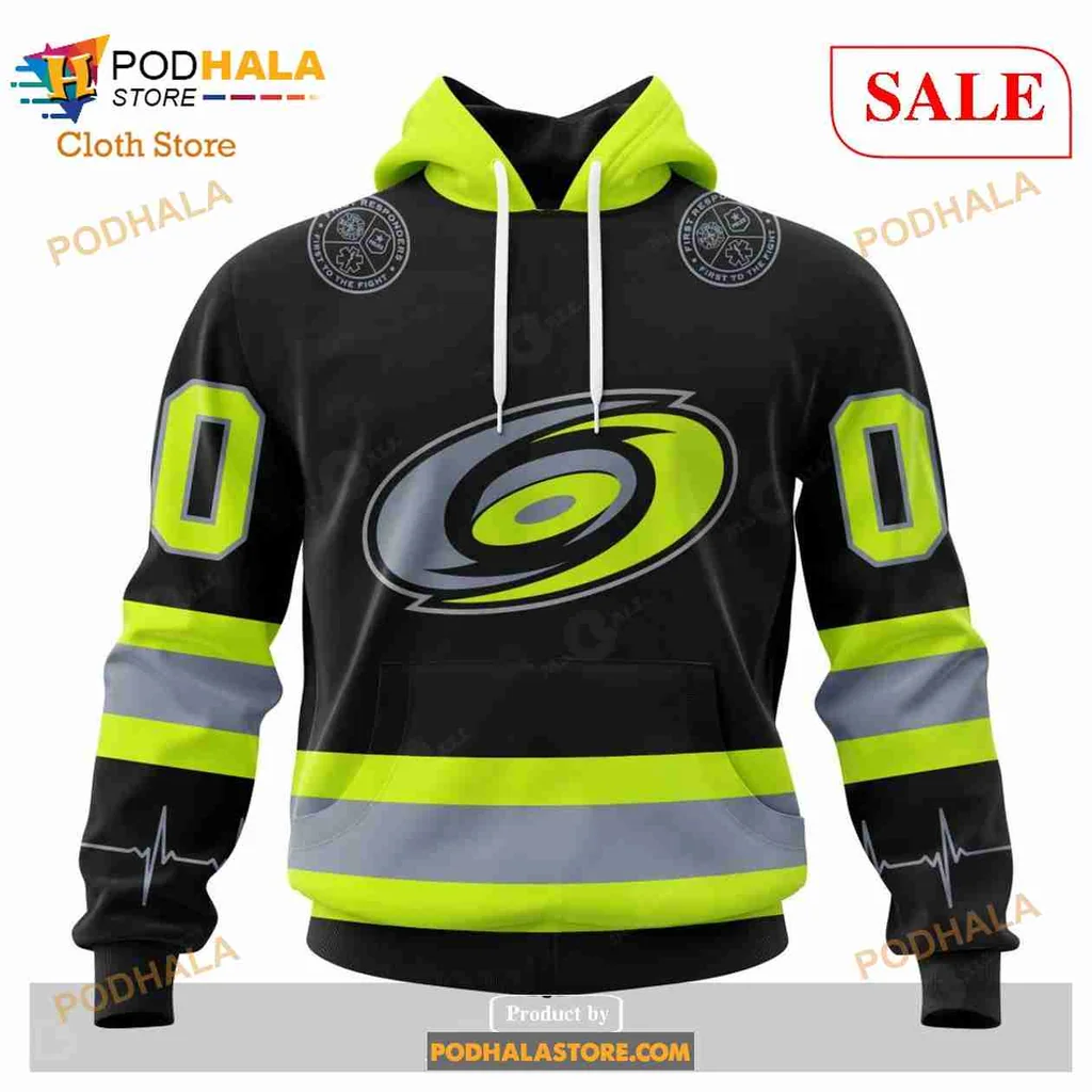 Neon Green Carolina Hurricanes 3d Hoodie With Firefighter Design