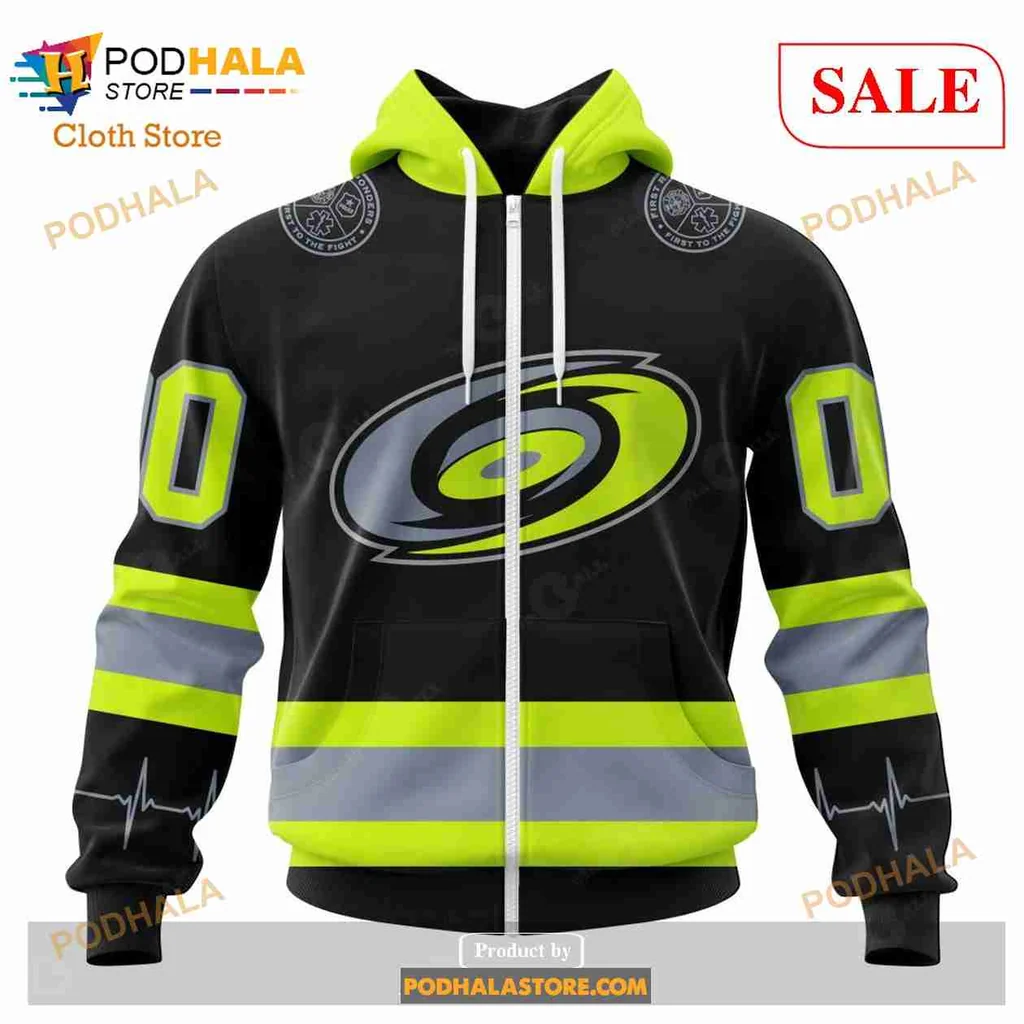 Neon Green Carolina Hurricanes All Over Print Hoodie With Firefighter Design Neon Green Carolina Hurricanes All Over Print Hoodie With Firefighter Design