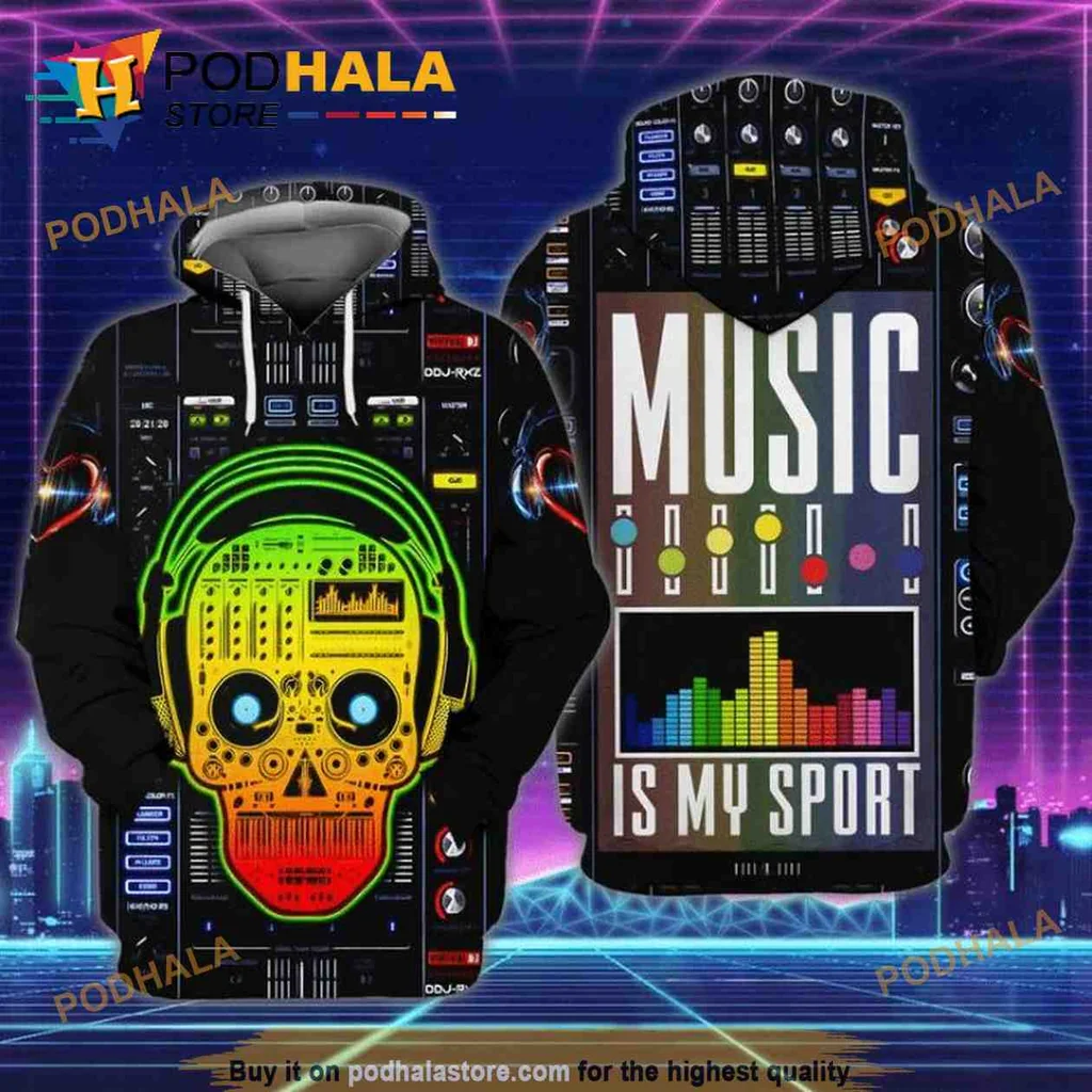 Neon Green Dj Skull 3d Hoodie With Vibrant Headphone Design
