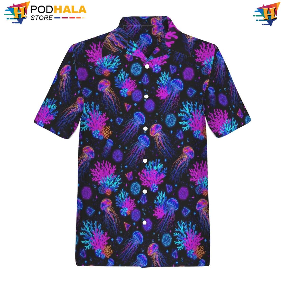 Neon Jellyfish Funny Aloha Shirt Mens Summer Beach Party Vacation Outfit