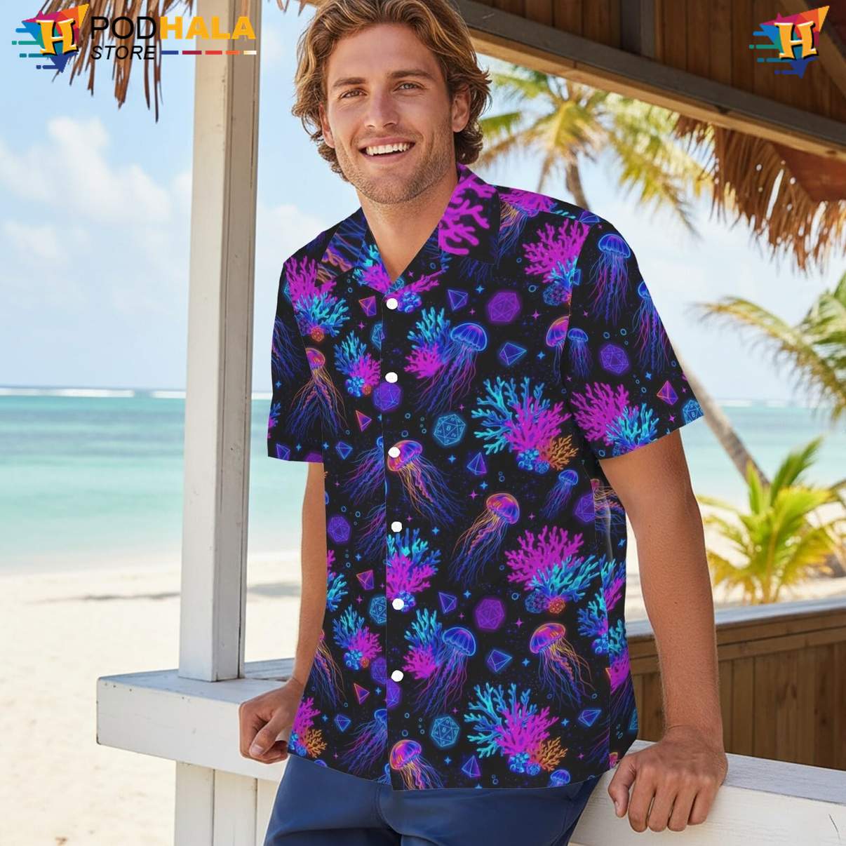 Neon Jellyfish Funny Tropical Shirt Mens Summer Beach Party Vacation Outfit Neon Jellyfish Funny Tropical Shirt Mens Summer Beach Party Vacation Outfit
