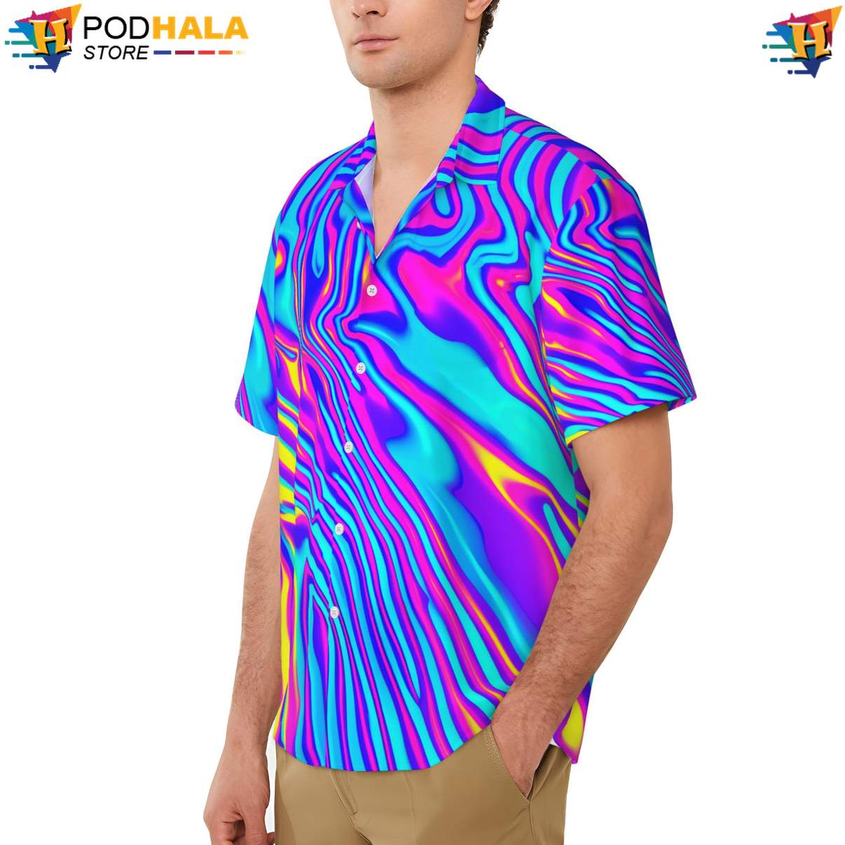 Neon Psychedelic Aloha Shirt Funny Mens Short Sleeve Button Up Apparel Neon Psychedelic Aloha Shirt Funny Mens Short Sleeve Button Up Apparel