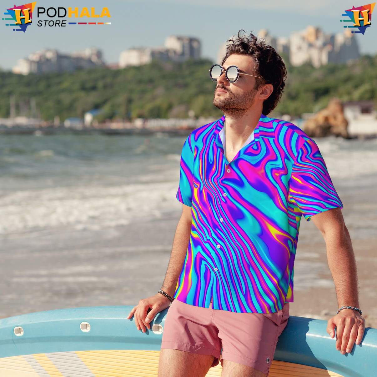 Neon Psychedelic Tropical Shirt Funny Mens Short Sleeve Button Up Apparel Neon Psychedelic Tropical Shirt Funny Mens Short Sleeve Button Up Apparel