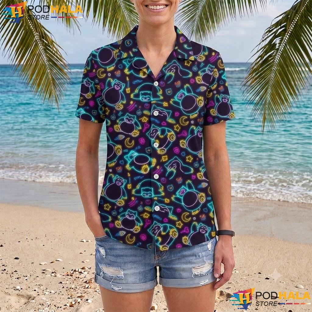 Neon Snorlax Chill Aloha Shirt Summer Beach Vacation Outfit Top Neon Snorlax Chill Aloha Shirt Summer Beach Vacation Outfit Top