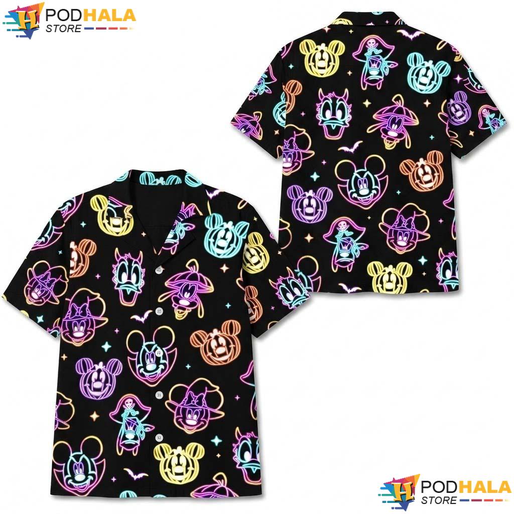 Neon Spooky Mickey Halloween Hawaiian Shirt Comfort Color Disney Aloha Top