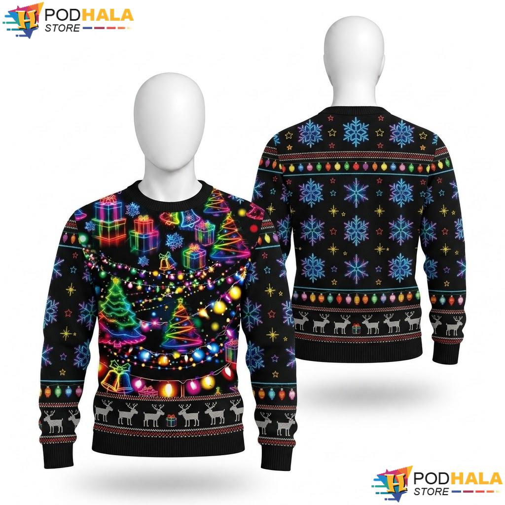 Neon Tree Colorful Holiday Sweater Funny Festive Christmas Apparel Top