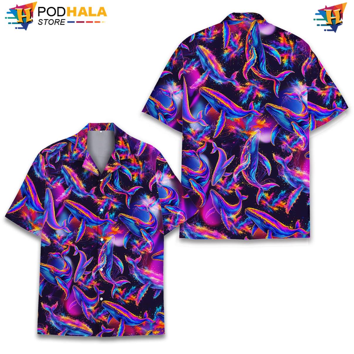 Neon Whale Fire Tropical Shirt Mens Graphic Tropical Resort Holiday Camp Apparel Neon Whale Fire Tropical Shirt Mens Graphic Tropical Resort Holiday Camp Apparel