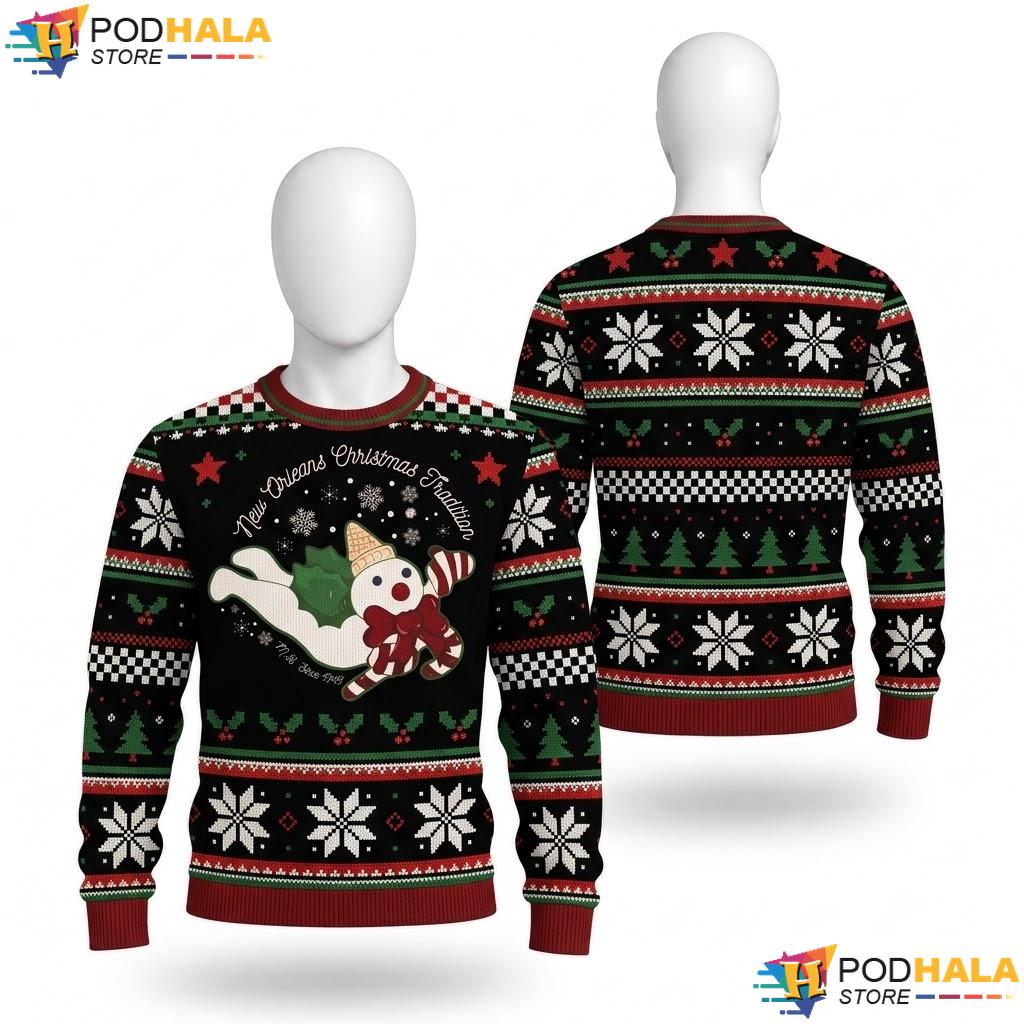 New Orleans Mr Bingle Christmas Sweater Snowmen Tradition Holiday Top