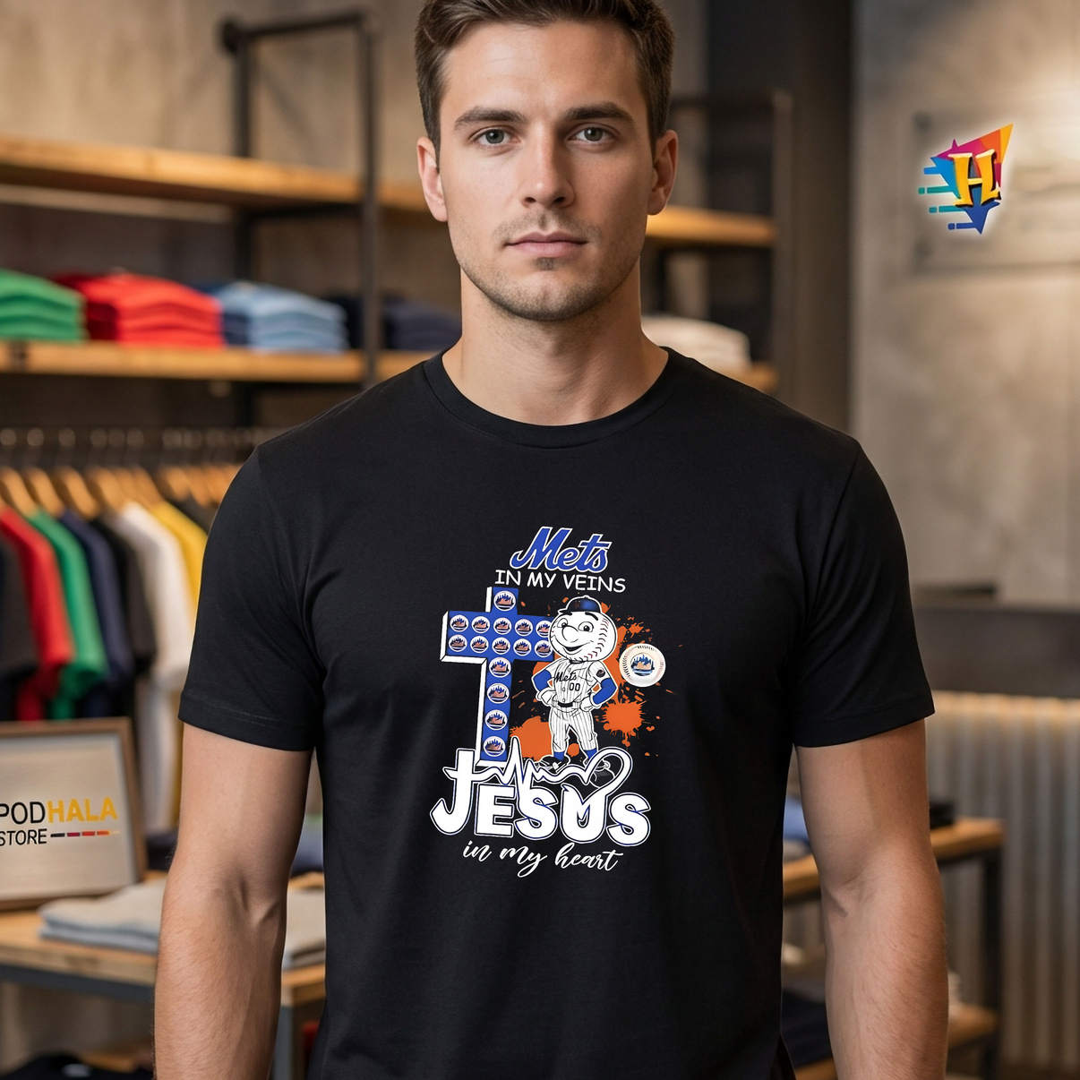 New York Mets Mascot Jesus Heart Shirt 2026 In My Veins Baseball Fan Graphic