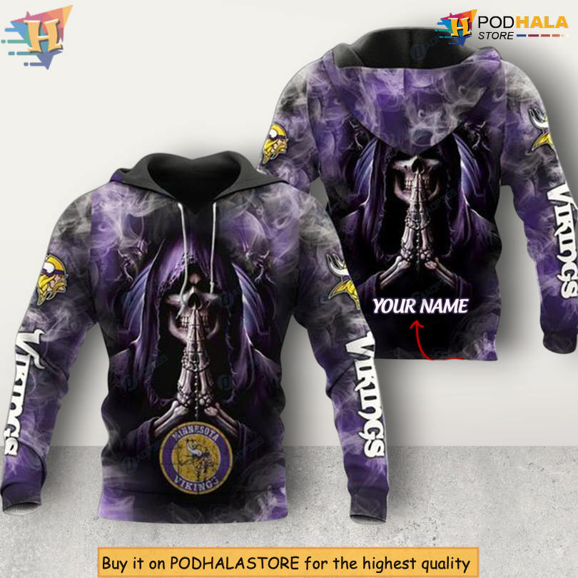 NFL Custom Skull Edition Minnesota Vikings 3D Hoodie All Over Print Gear NFL Custom Skull Edition Minnesota Vikings 3D Hoodie All Over Print Gear