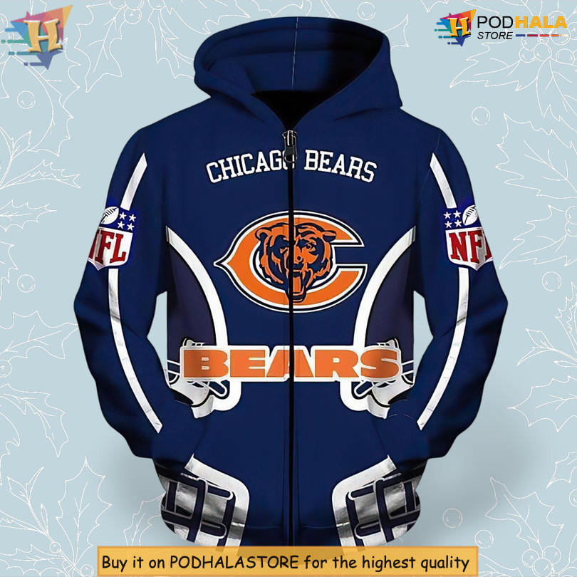 NFL Pattern Edition Chicago Bears Youth Hoodie 3D Zip Up Apparel