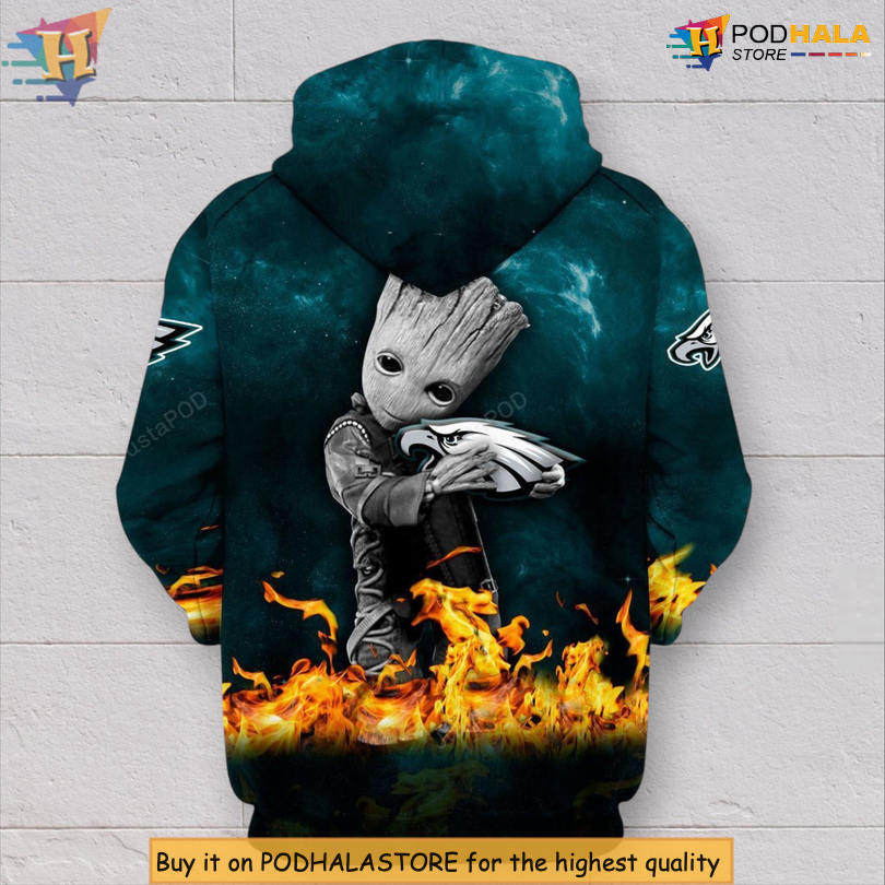 NFL Philadelphia Eagles Hoodie 3D Baby Groot Zip Up Hoodie Version NFL Philadelphia Eagles Hoodie 3D Baby Groot Zip Up Hoodie Version