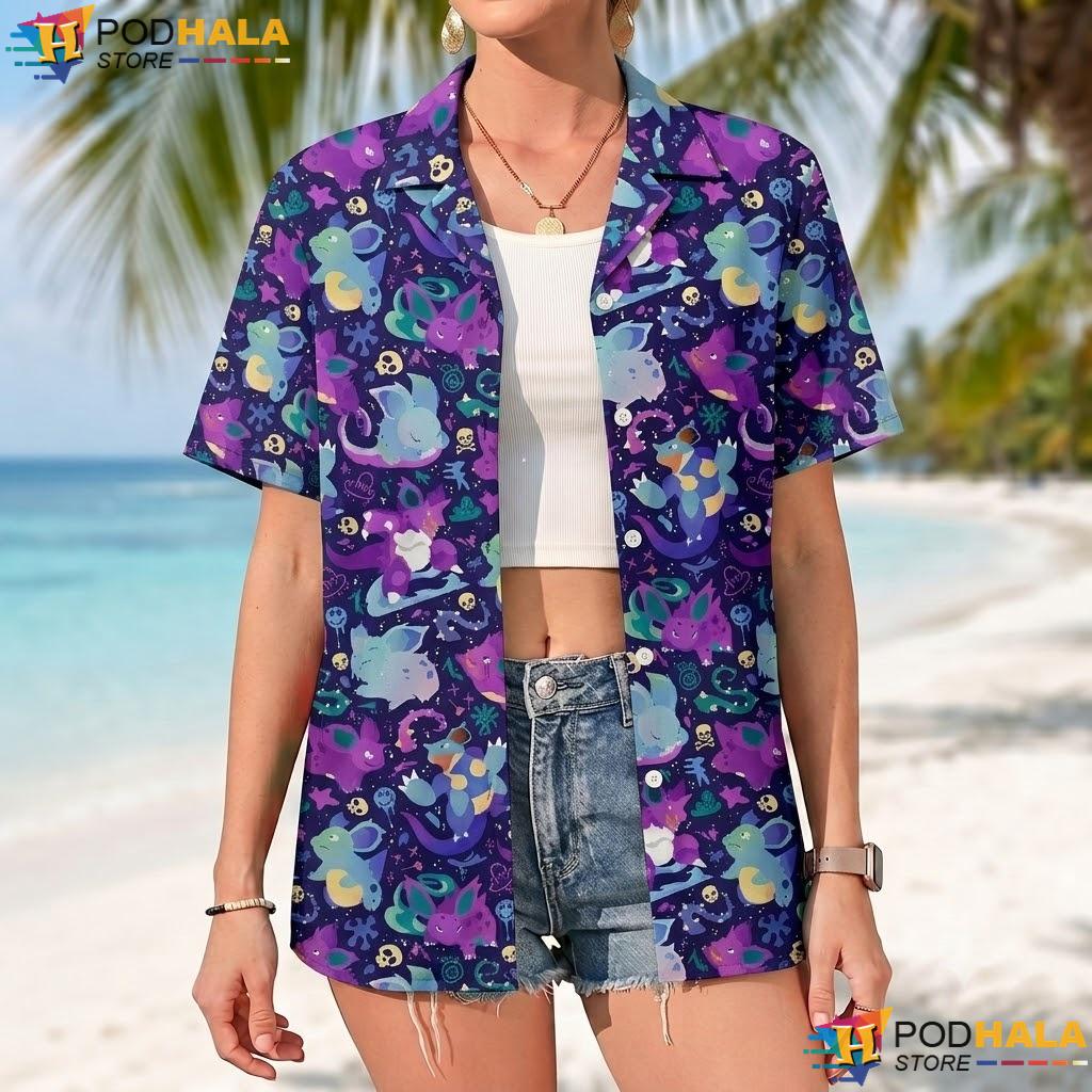 Nidoking Nidoran Short-sleeve button-up shirt Cute Dark Pattern Summer Beach Top Nidoking Nidoran Short-sleeve button-up shirt Cute Dark Pattern Summer Beach Top