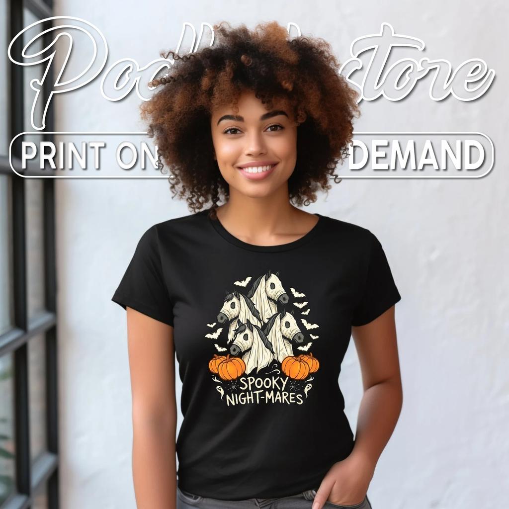 Night Mares Horse Ghost Spooky Season T-Shirt Funny Halloween Apparel