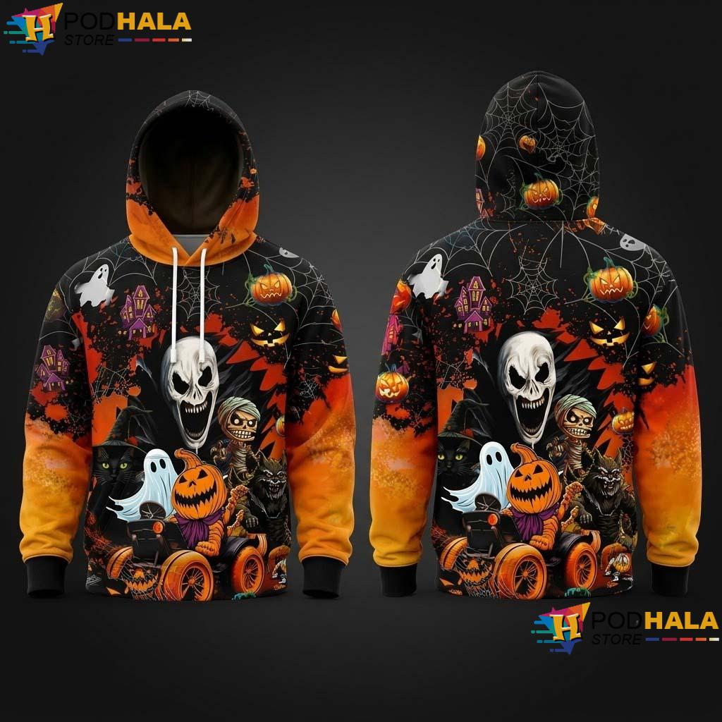 Night Skull Halloween 3D Printed Hoodie Spooky Dark Horror Jacket Top