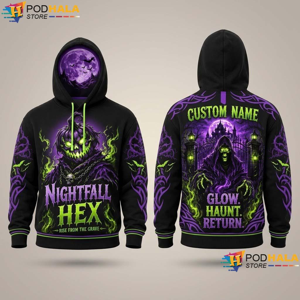 Nightfall Hex Halloween AOP Hoodie Custom Name Reaper Evil Pumpkin Top