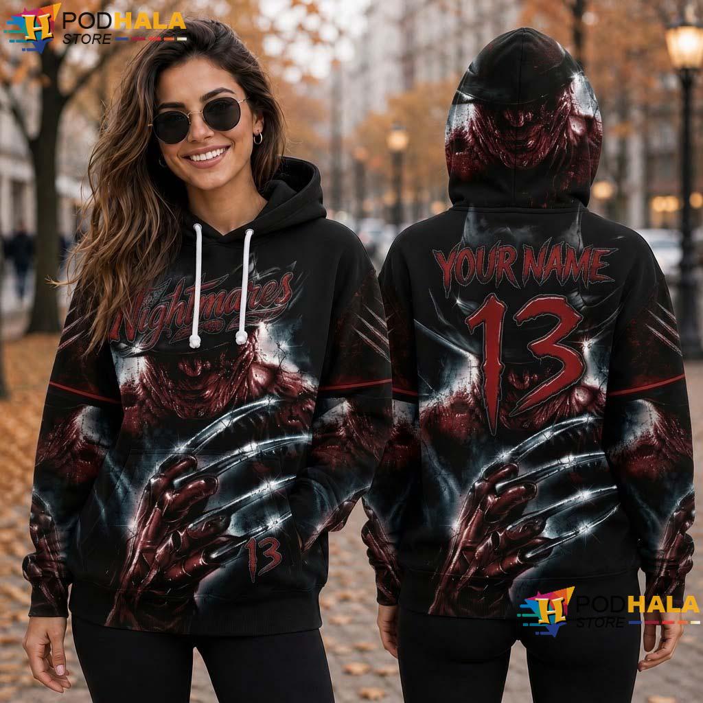 Nightmare Halloween 3D Printed Hoodie Kreddy Retro Horror Baseball Top - View 1 Nightmare Halloween 3D Printed Hoodie Kreddy Retro Horror Baseball Top - View 1
