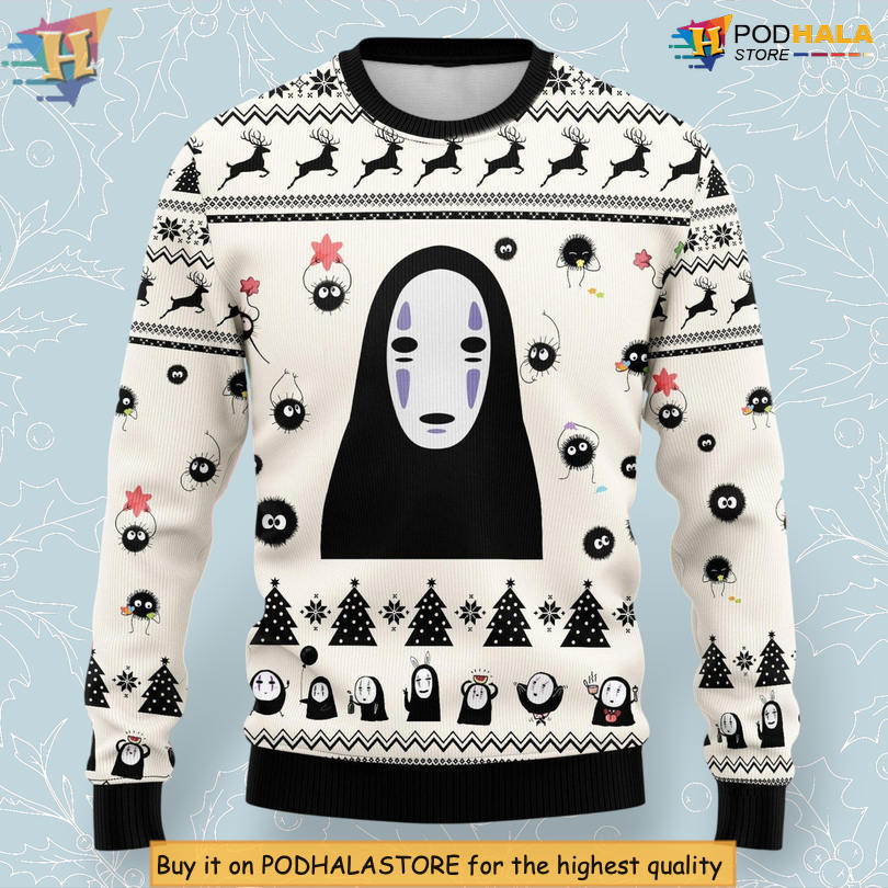 No Face White Gift Spirited Away Anime Character Studio Ghibli Xmas Sweater