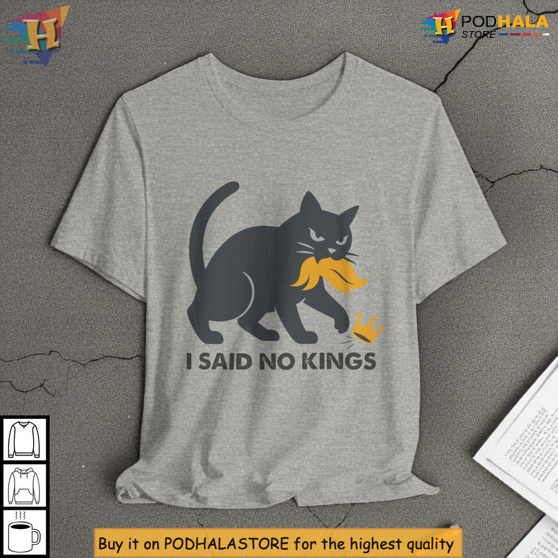 No Kings Movement Shirt Anti Fascist Cat Parody Tee Trump Hair Crown Knocked Off Design