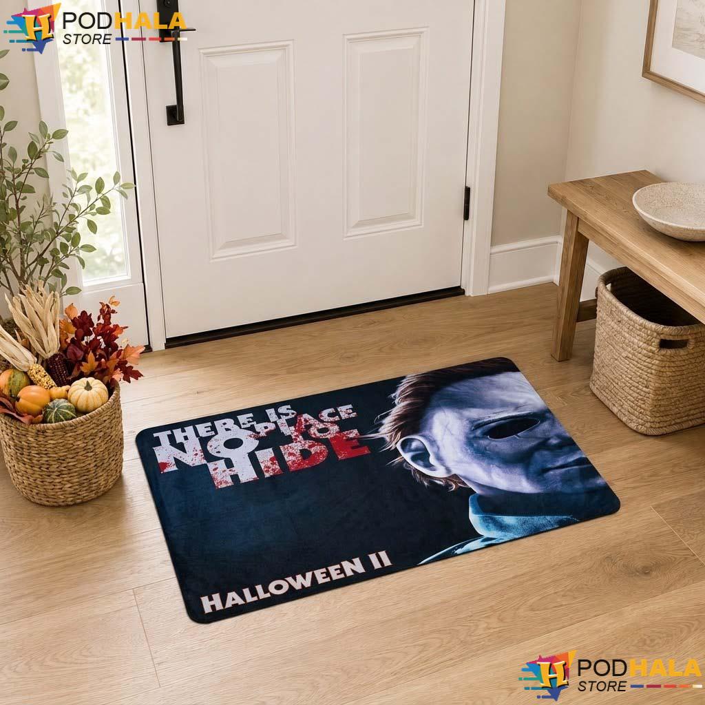 No Place To Hide Doormat Halloween Horror Movie Fan Welcome Entrance Rug