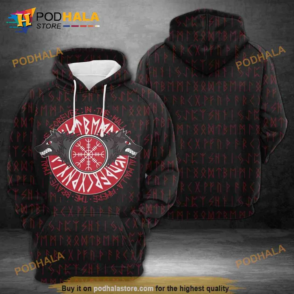 Norse Mythology Wolf 3d Hoodie With Intricate Emblem And Runic Symbols