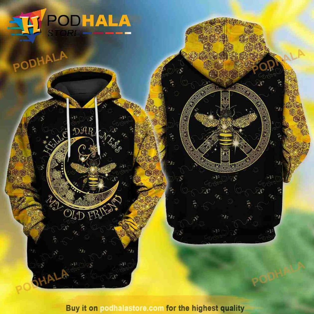 Nostalgic Bee Moon 3d Hoodie, Hello Darkness My Old Friend Design