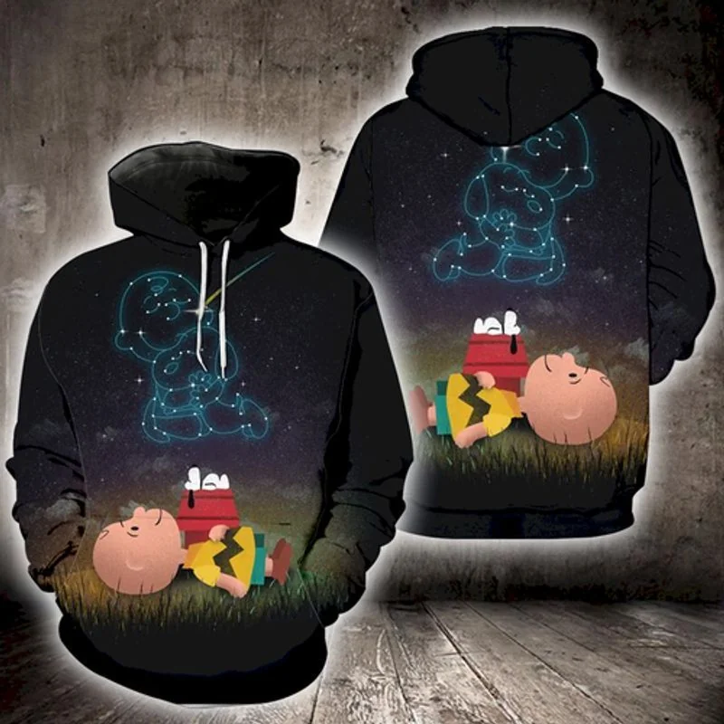 Nostalgic Charlie Brown Snoopy 3d Hoodie With Starry Sky Design