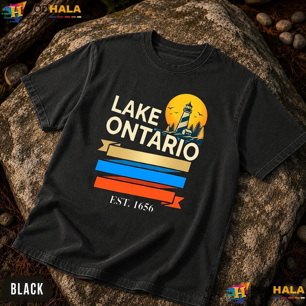 Nostalgic Stripes Lake Ontario Comfort Colors T-Shirt Sunset Lighthouse