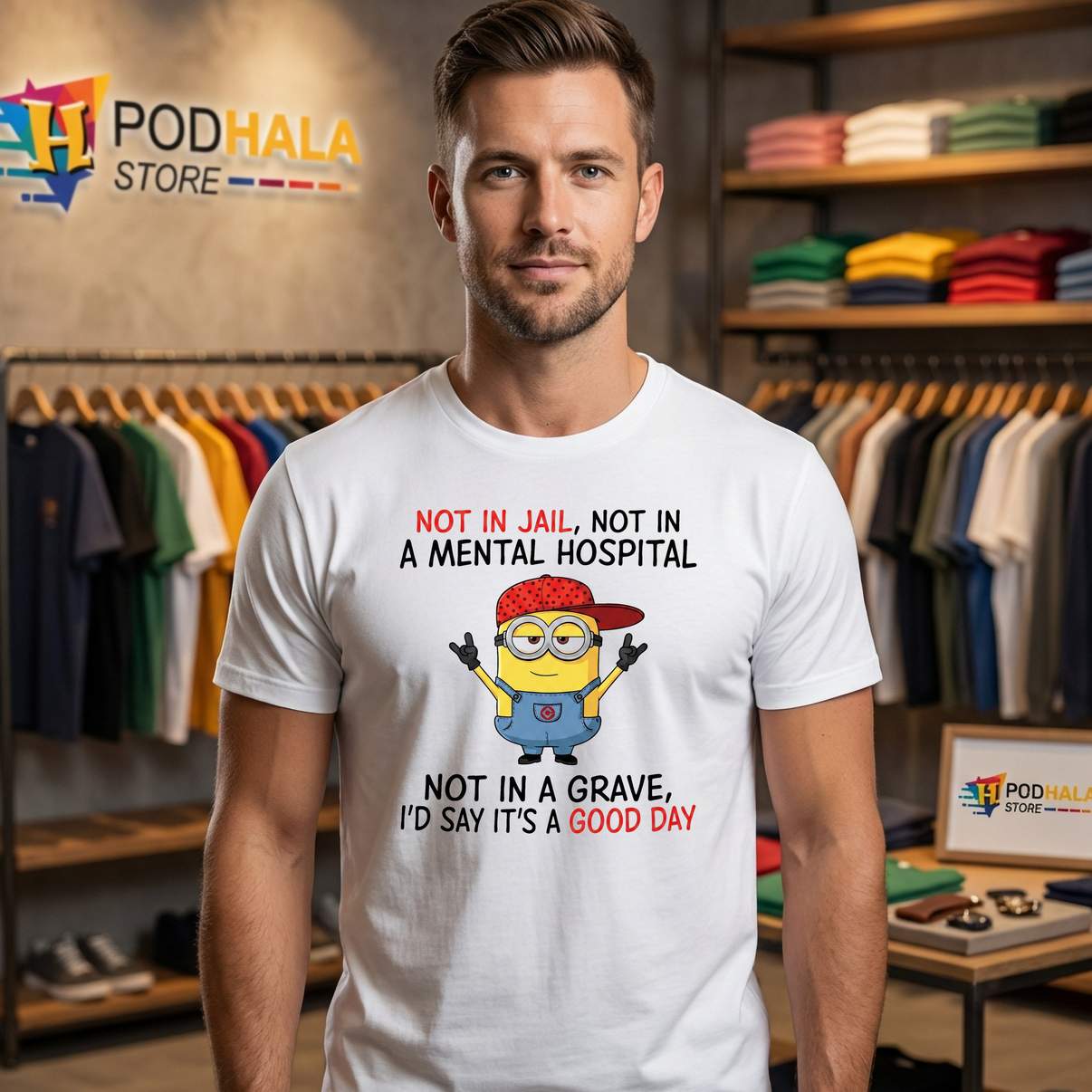 Not In Jail Not In A Grave Shirt Id Say Its A Good Day Minion Graphic Men