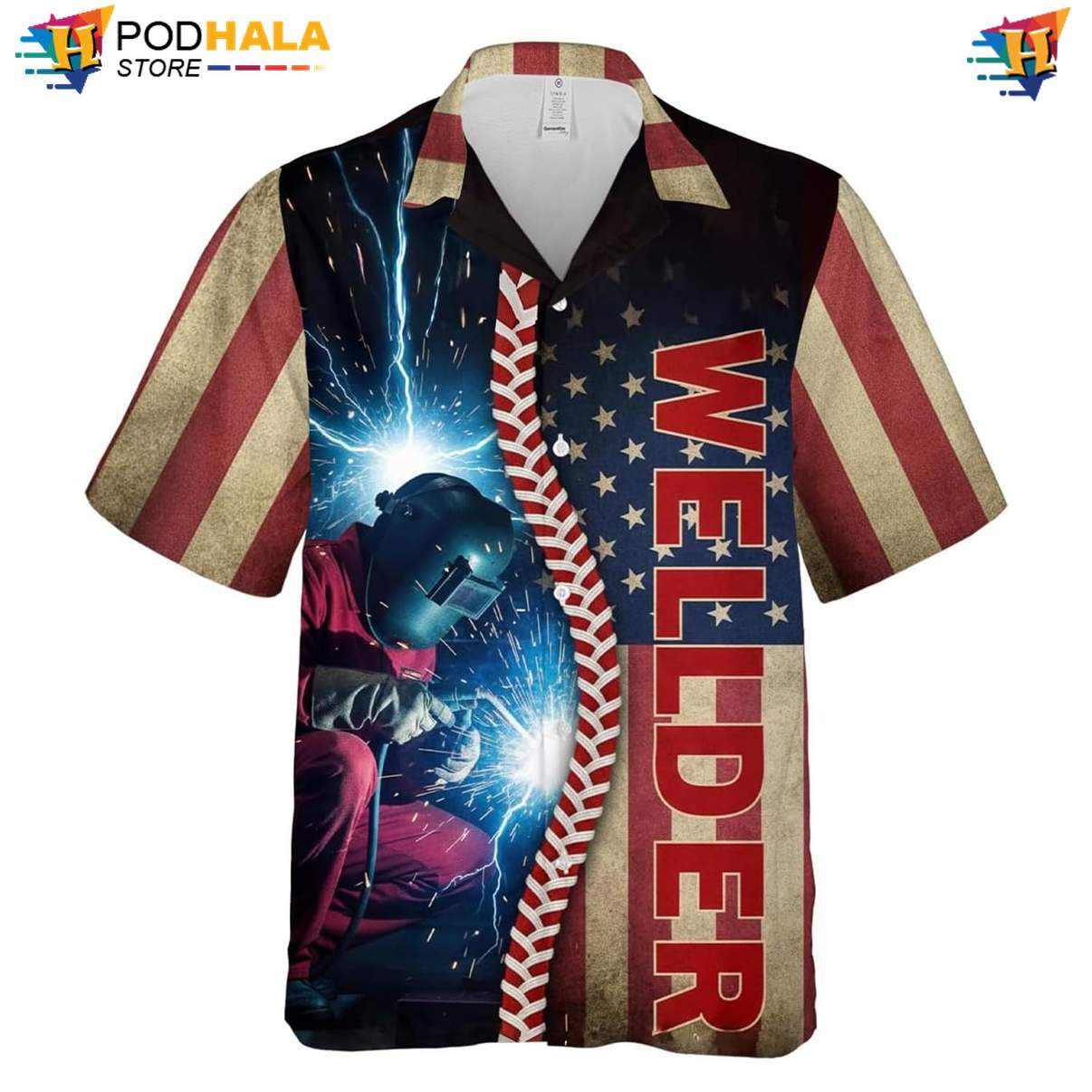 Novelty Welder Hawaiian Shirt Mens Button Down Welding Worker Beach Outfit