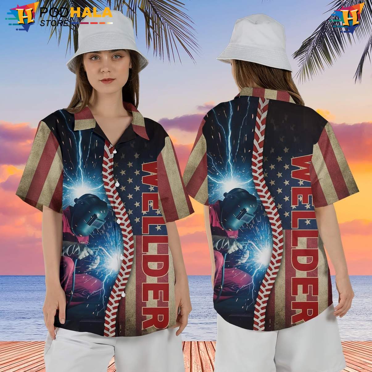 Novelty Welder Aloha Shirt Mens Button Down Welding Worker Beach Outfit Novelty Welder Aloha Shirt Mens Button Down Welding Worker Beach Outfit