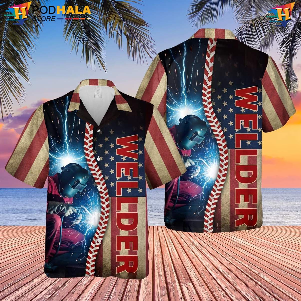 Novelty Welder Tropical Shirt Mens Button Down Welding Worker Beach Outfit Novelty Welder Tropical Shirt Mens Button Down Welding Worker Beach Outfit