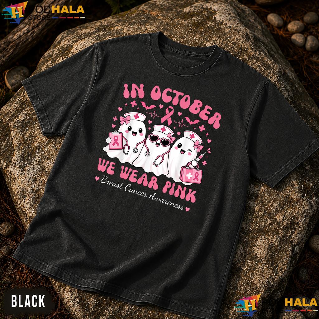 Nurse Ghost Halloween Pink Comfort Colors T-Shirt October Breast Cancer