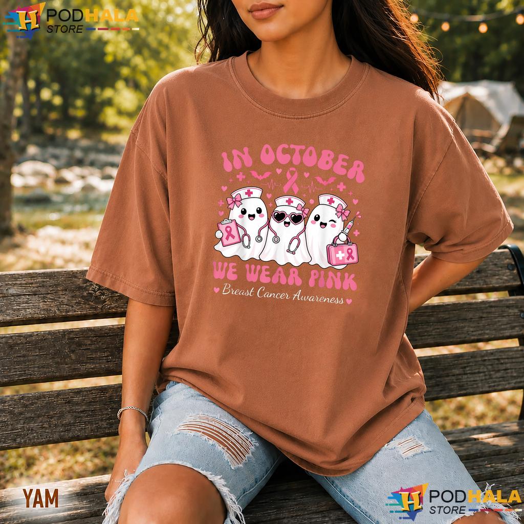 Nurse Ghost Halloween Pink Comfort Colors Tshirt October Breast Cancer Nurse Ghost Halloween Pink Comfort Colors Tshirt October Breast Cancer