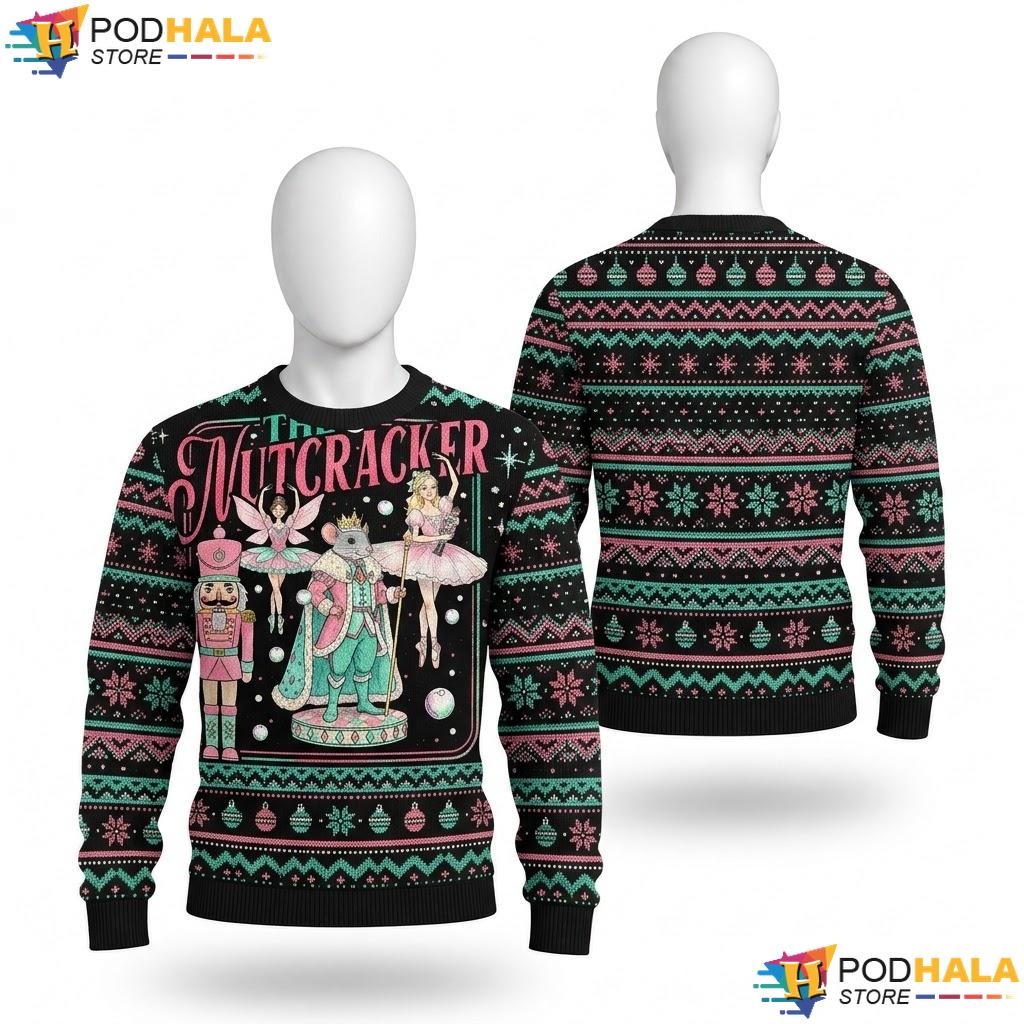 Nutcracker Sugar Plum Fairy Christmas Sweater Pink Ballet Holiday