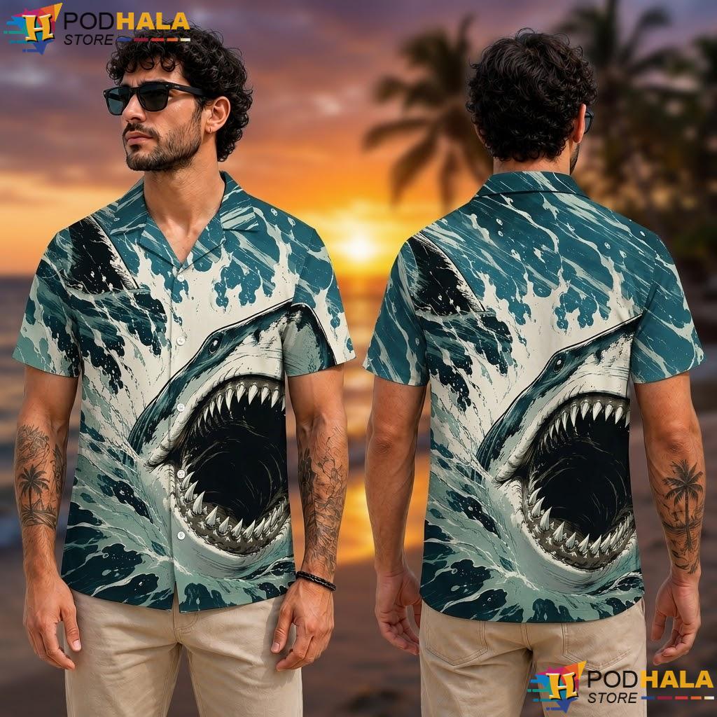 Ocean Graphic Shark Tropical Shirt Novelty Print Mens Summer Button Down Ocean Graphic Shark Tropical Shirt Novelty Print Mens Summer Button Down