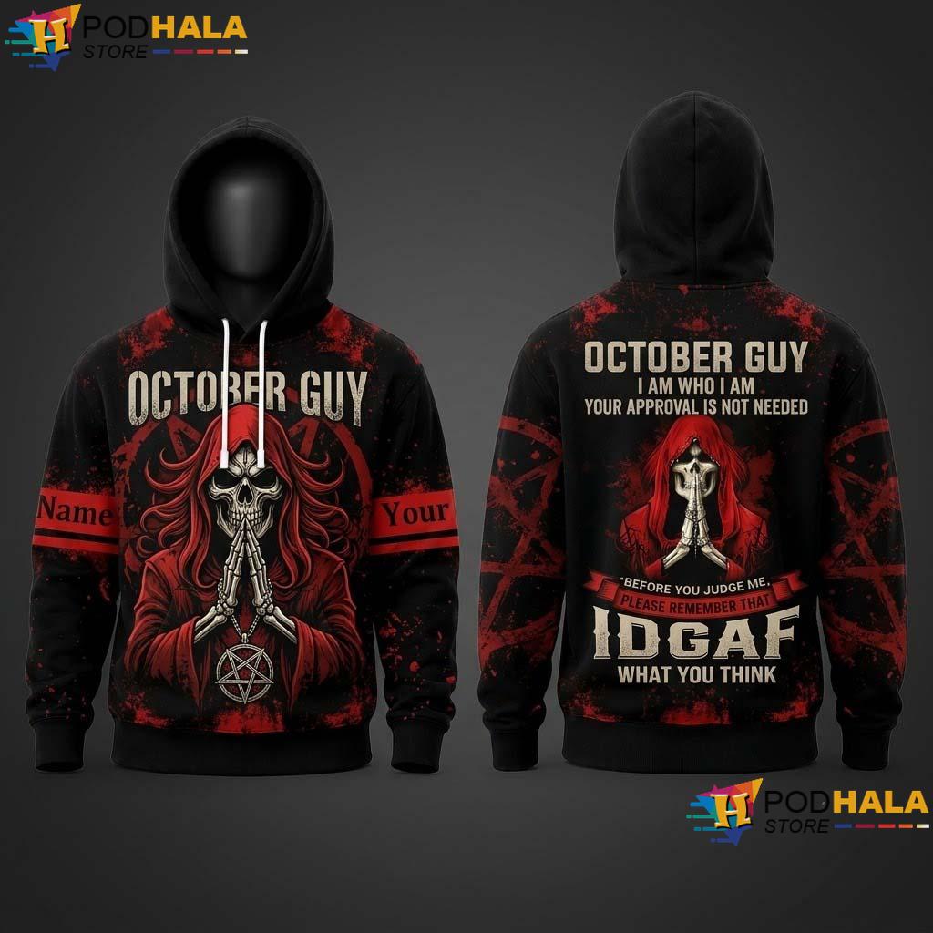 October Guy Halloween 3D Hoodie Skull Red Black Birthday Bold Gothic