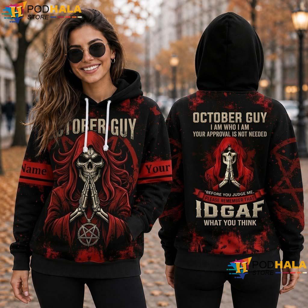 October Guy Halloween All Over Print Hoodie Skull Red Black Birthday Bold Gothic October Guy Halloween All Over Print Hoodie Skull Red Black Birthday Bold Gothic