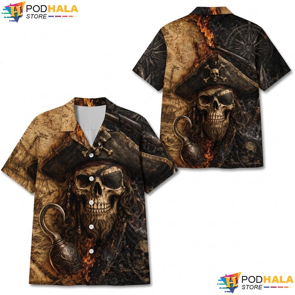 Octopus Compass Pirate Hawaiian Shirt Adventurous Skull Casual Apparel