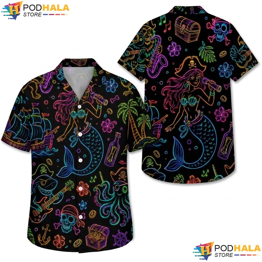 Octopus Skull Pirate Hawaiian Shirt Whimsical Adventure Mens Apparel