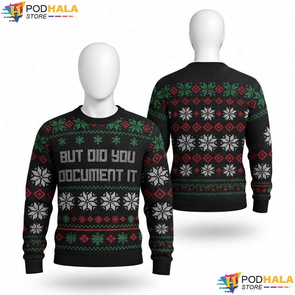 Office Party Document It Ugly Christmas Sweater Funny Xmas Holiday