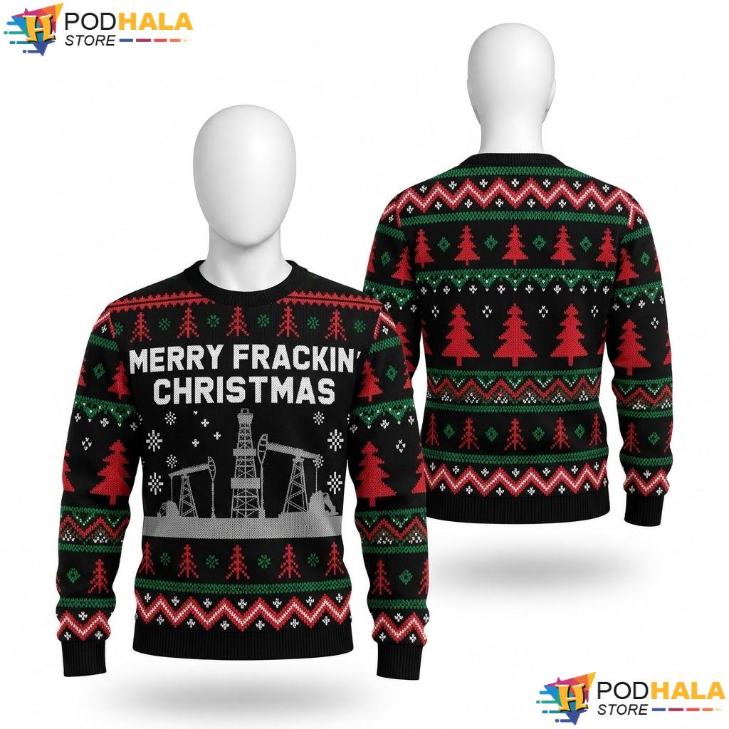 Oilfield Fracking Ugly Christmas Sweater Merry Costume Holiday Top
