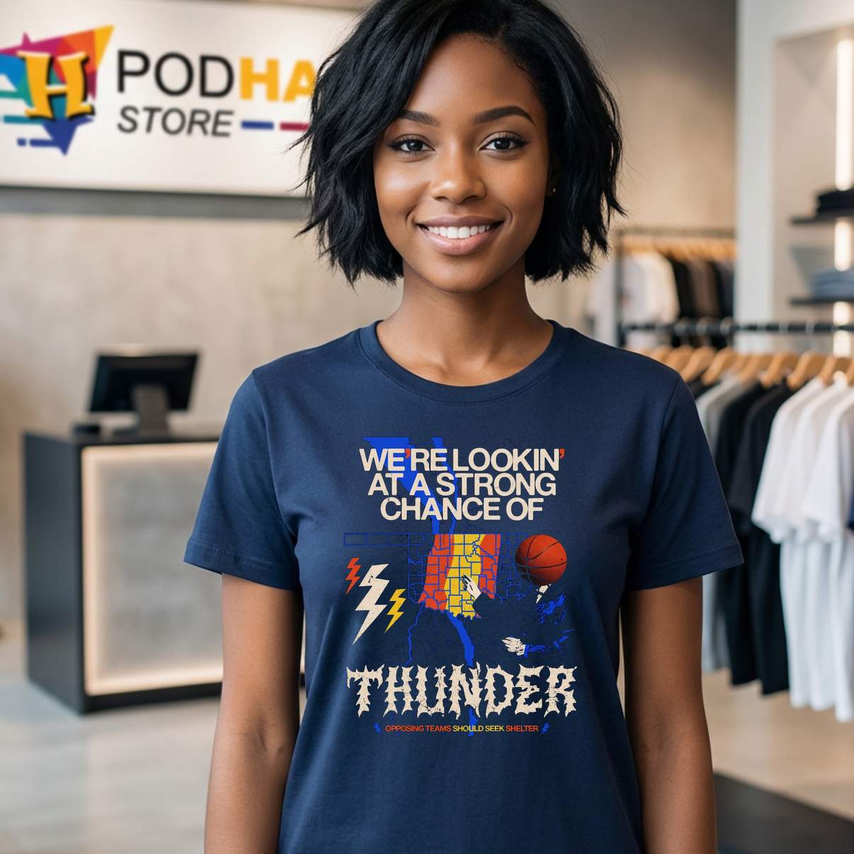 Oklahoma City Thunder Fan Shirt Strong Chance Of Thunder Basketball Graphic