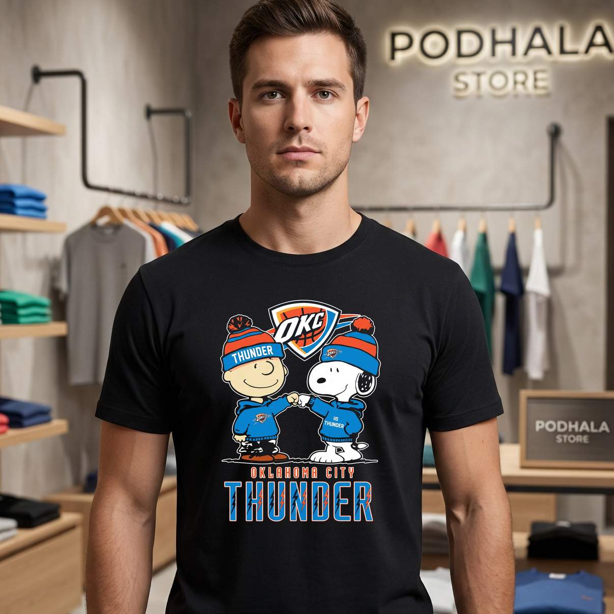 Oklahoma City Thunder Snoopy Shirt Charlie Brown Fist Bump Fan Graphic