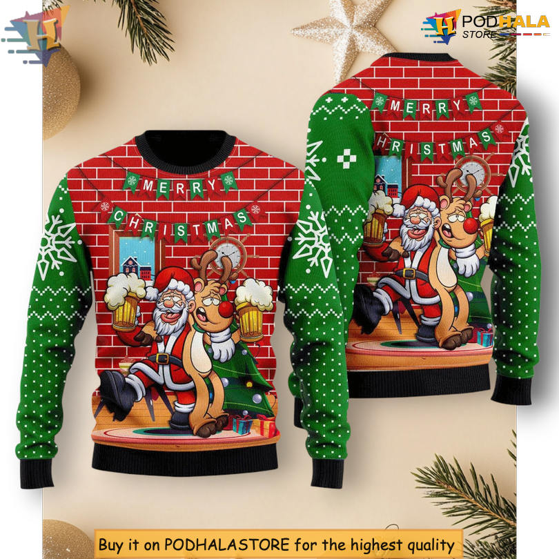Oktoberfest Funny Santa Beer Reindeer Drinking Party Holiday Christmas Sweater Oktoberfest Funny Santa Beer Reindeer Drinking Party Holiday Christmas Sweater