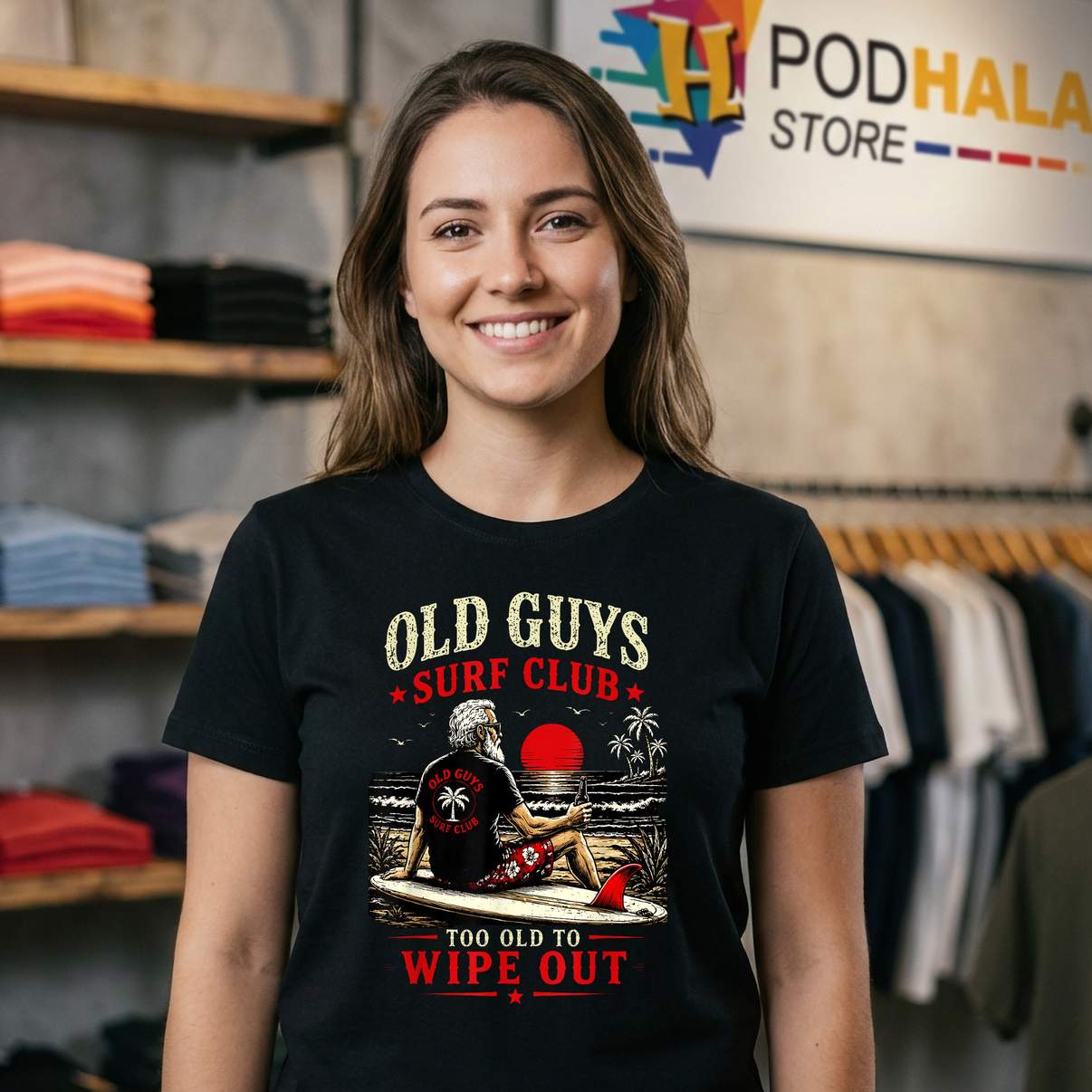 Old Guys Surf Club Tee Too Old To Wipe Out Funny Surfing Retro Graphic Top Old Guys Surf Club Tee Too Old To Wipe Out Funny Surfing Retro Graphic Top