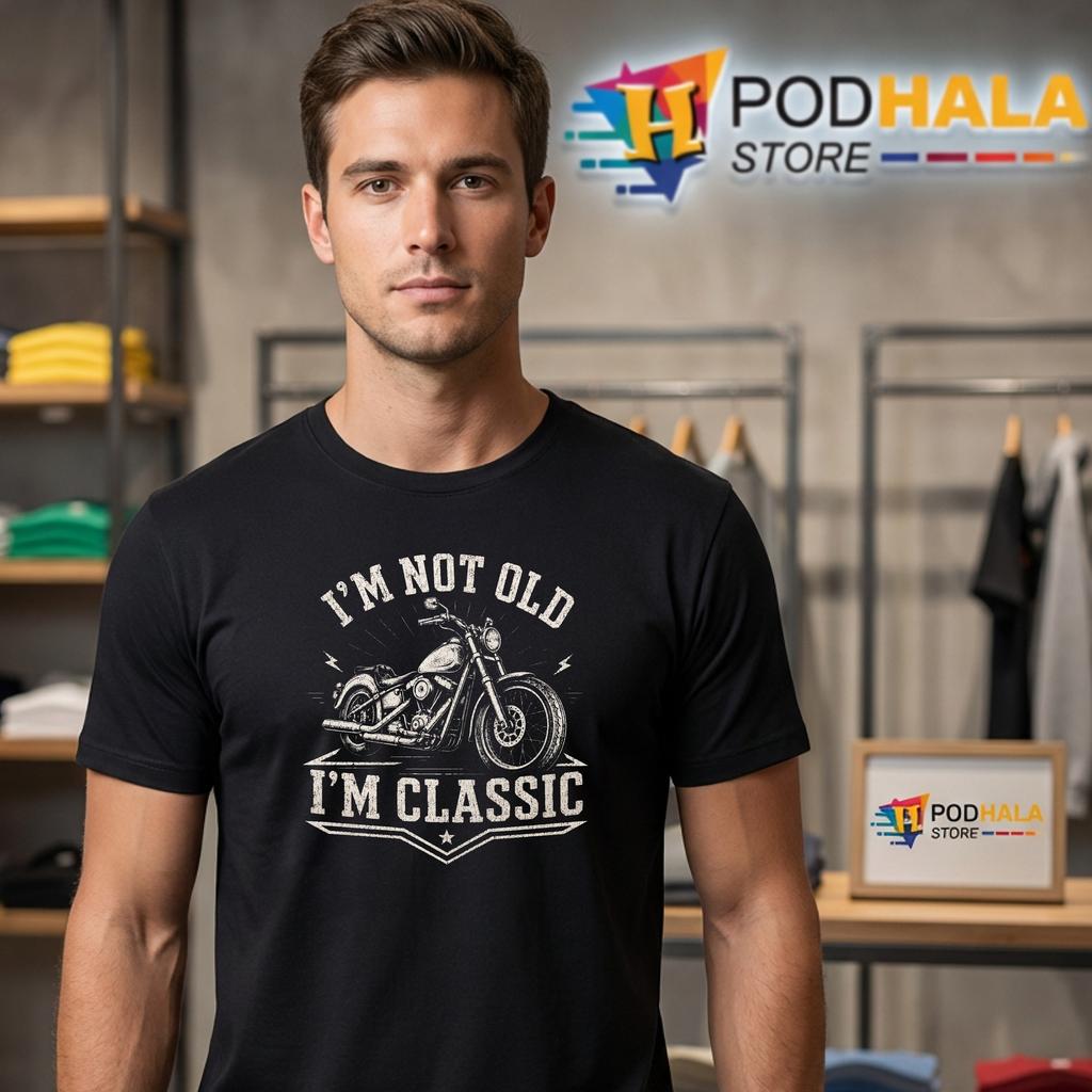 Old Man Guy Humor T-Shirt Funny Classic Motorcycle Graphic Tee For Grandpa