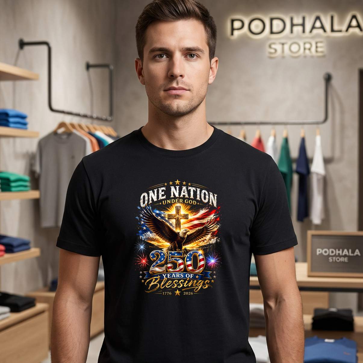 One Nation Under God 250 Years T-Shirt 250th Anniversary USA Mens Top One Nation Under God 250 Years T-Shirt 250th Anniversary USA Mens Top