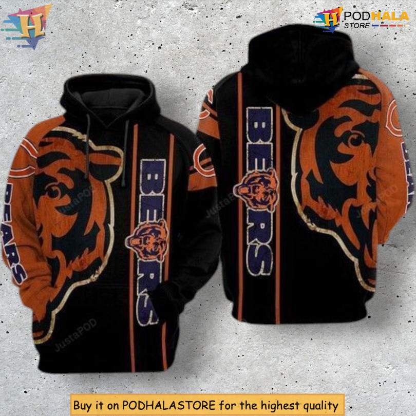 Orange Black Graphic Style Chicago Bears Football Hoodie All Over Print