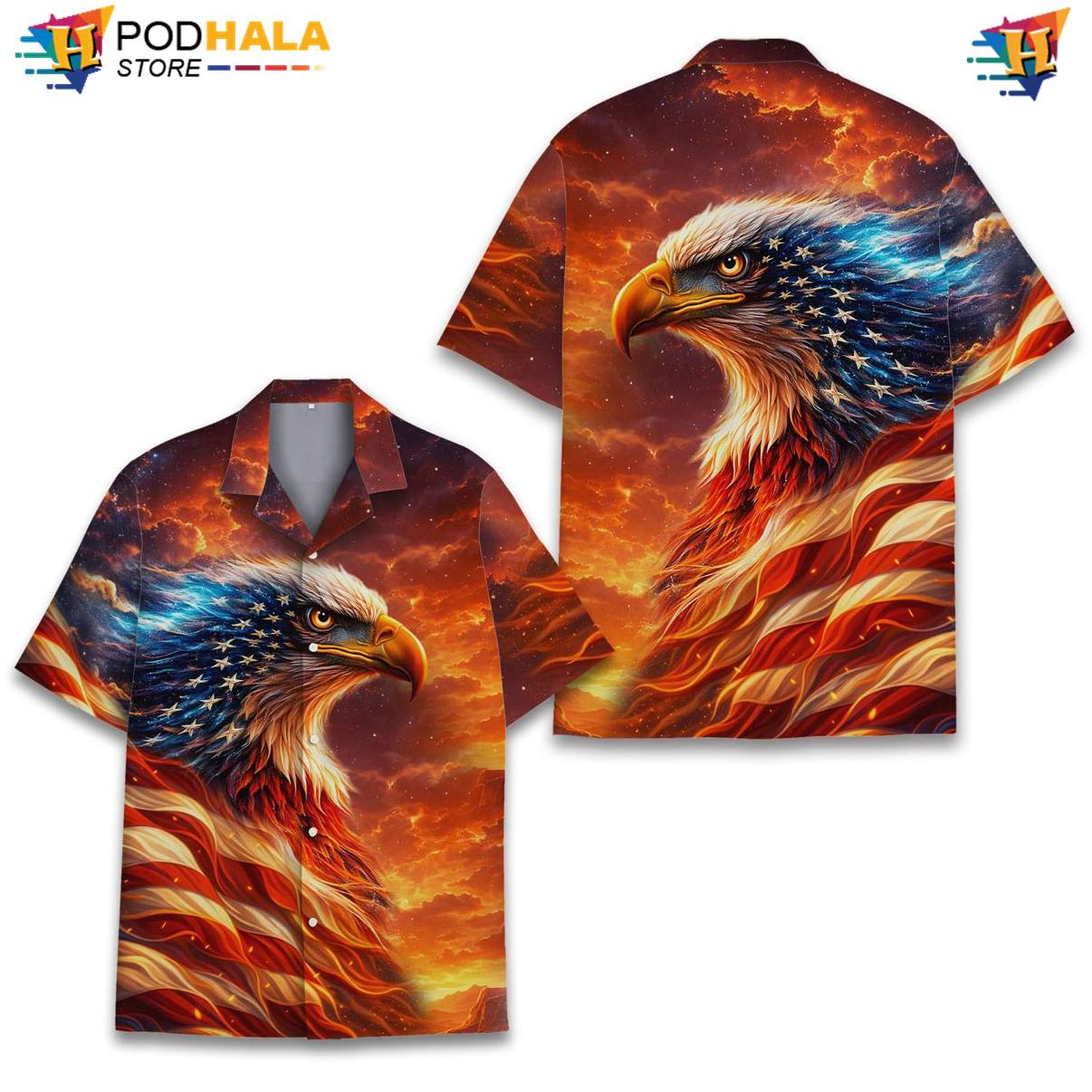 Orange USA Flag Eagle Aloha Shirt Mens Patriotic Fourth Of July Gear Orange USA Flag Eagle Aloha Shirt Mens Patriotic Fourth Of July Gear